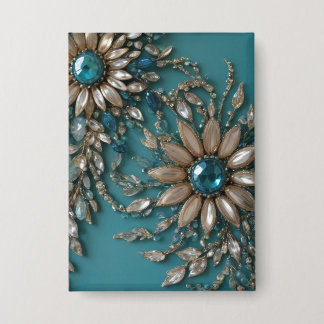 Chapa Iridescent teal glass beads rectangle button