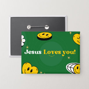 Chapa "Jesús Te Ama" Sonrisas Verdes Para Los Jóvenes.