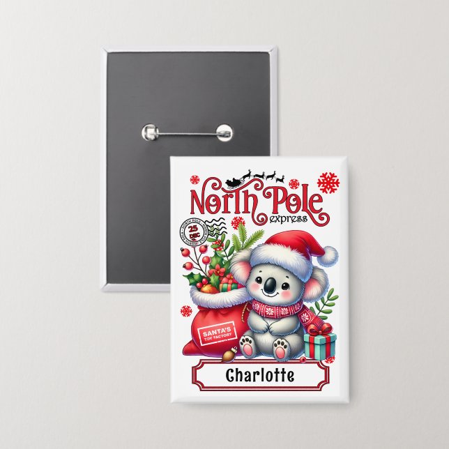Chapa Koala de Navidad Personalizado con Nombre (Anverso/Reverso)