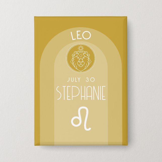 Chapa Leo Personalizado Birthday Zodiac - Diseño moderno (Anverso)