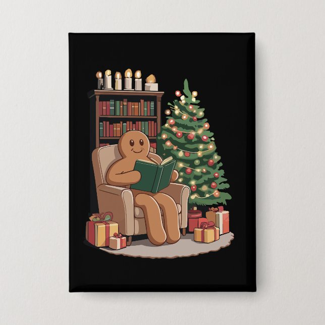 Chapa Libros de lectura de pan de jengibre retro Navidad (Anverso)