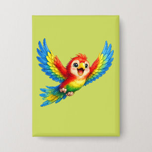 Chapa Lindo loro con ojos grandes pájaro colorido feliz