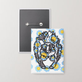 Chapa Lindo zorrillo con flores azules Rectangle Pinback
