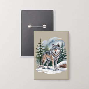 Chapa Lobo Acuarela Invernal Retro Naturaleza Salvaje 90