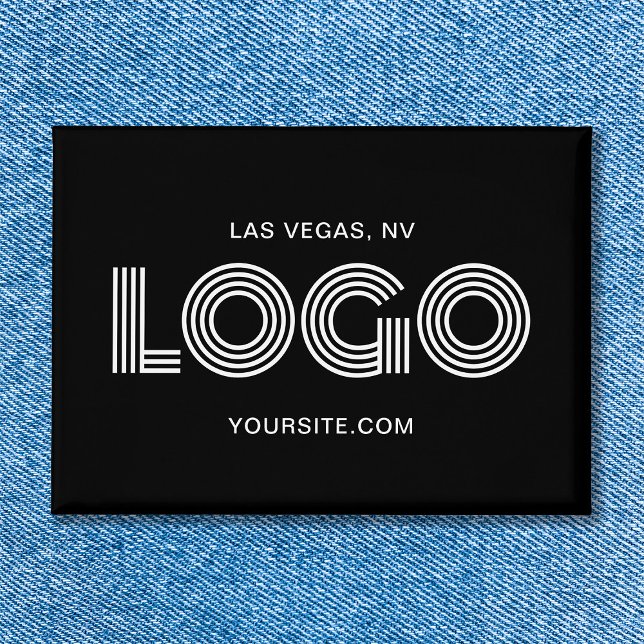 Chapa Logotipo rectangular moderno en blanco y negro (Black and White Modern Rectangular Logo Button)