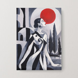 Chapa Luna Escarlata: Mujer Estilizada Arte de Pared Red