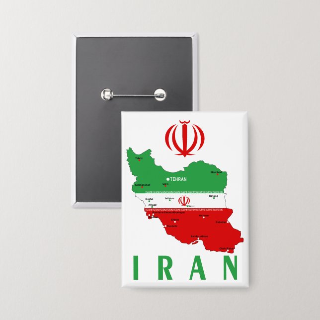 Chapa Mapa de Irán con bandera y emblema (Anverso/Reverso)