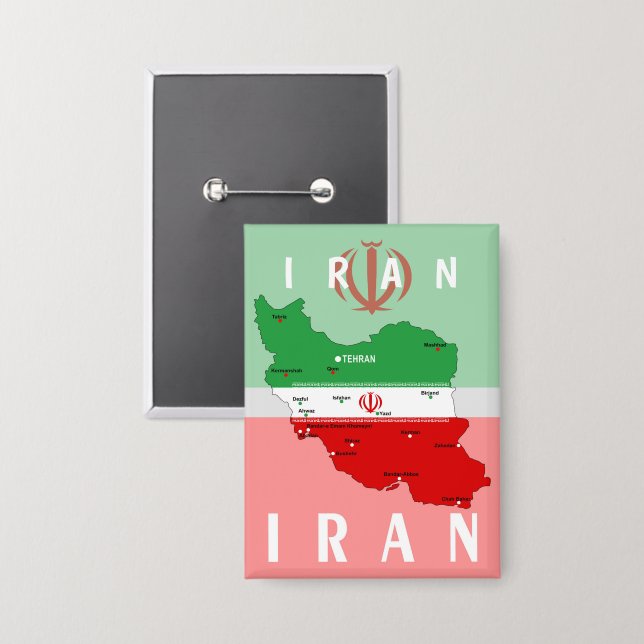 Chapa Mapa de Irán con bandera y emblema (Anverso/Reverso)