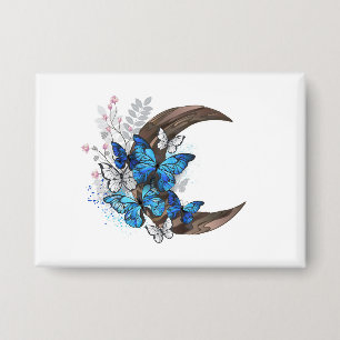 Chapa Mariposas azules sobre la media luna de madera
