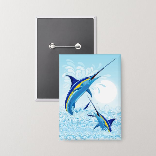 Chapa Marlín Azul Saltando del Océano (Anverso/Reverso)