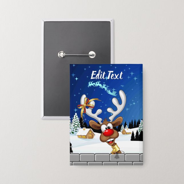 Chapa Meme Divertido de Navidad de Reno Espiando (Anverso/Reverso)
