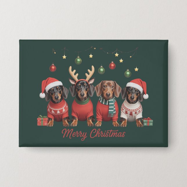 Chapa Merry Christmas Santa Reindeer Dachshund Weiner  (Anverso)