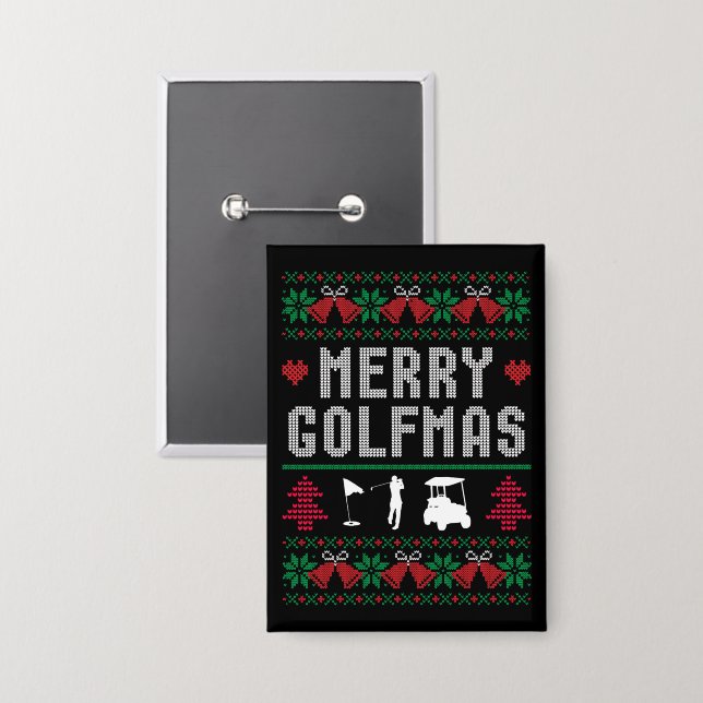 Chapa Merry Golfmas Golf Golfing Golfer Navidades feos (Anverso/Reverso)