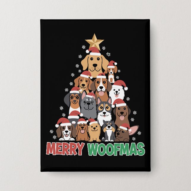 Chapa Merry Woofmas Merry Christmas Dog Lovers  (Anverso)