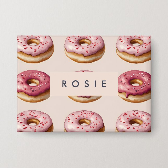 Chapa Monograma Patrón de donut rosado personalizado (Anverso)