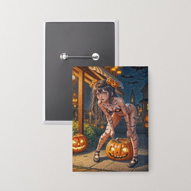 Chapa Monstruo de Halloween Jack-o-Lantern y chica murci (Anverso/Reverso)