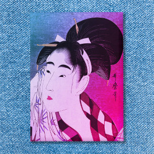 Chapa Mujer limpiando sudor Arte vintage azul rosa ombre