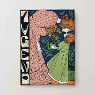 Chapa Mujer y niña Art Nouveau vintage con vestido verde