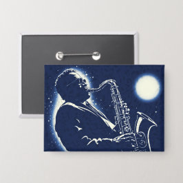 Chapa Músico de Sax Jazz Blues Notas de Música Azul