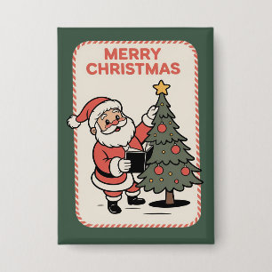 Chapa Navidad Vintage Feliz Santa Leyendo 