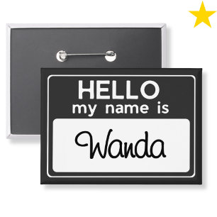 Chapa Nombre personalizado en negro y blanco Hola me lla
