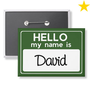Chapa Nombre personalizado verde blanco Hola mi nombre e