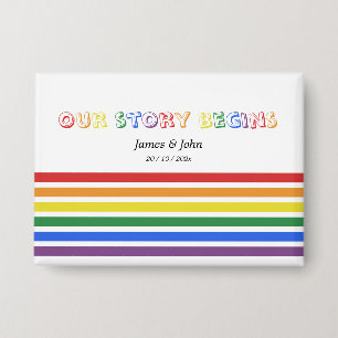 Chapa Nuestra historia comienza bandera LGBTQ arcoíris p