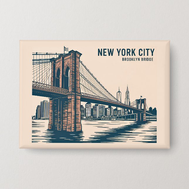 Chapa Nueva York Brooklyn Bridge Skyline Bold Retro Trav (Anverso)