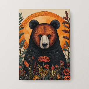 Chapa Oso artístico entre flores botánicas vibrantes