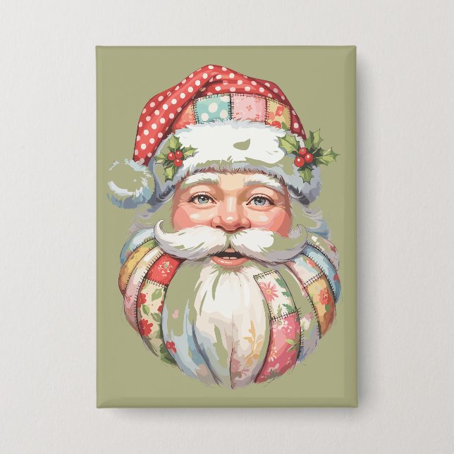 Chapa Papá Noel de patchwork Navidad Retro  (Anverso)
