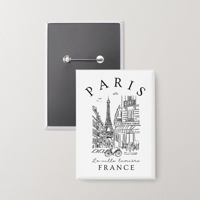 Chapa París Francia – Boceto con Torre Eiffel y Café (Anverso/Reverso)