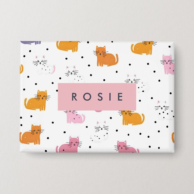 Chapa Patrón de gato juguetón personalizado con puntos d (Anverso)