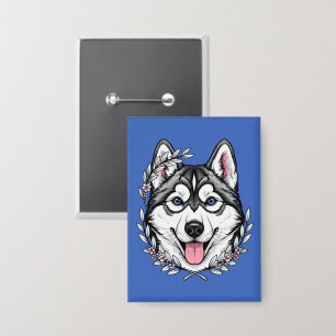 Chapa Perro Husky Siberiano y Flor de Laurel de Montaña