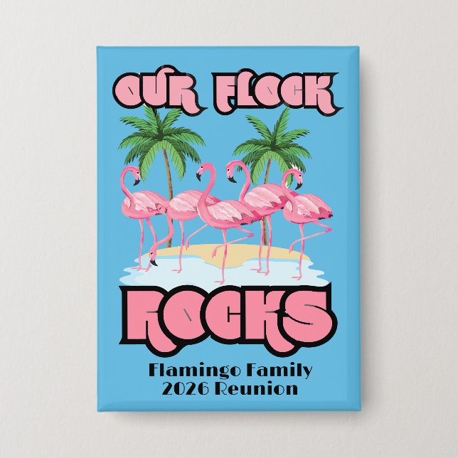 Chapa Personalizado Familia Reunión Fiesta Flamingo Tema (Anverso)