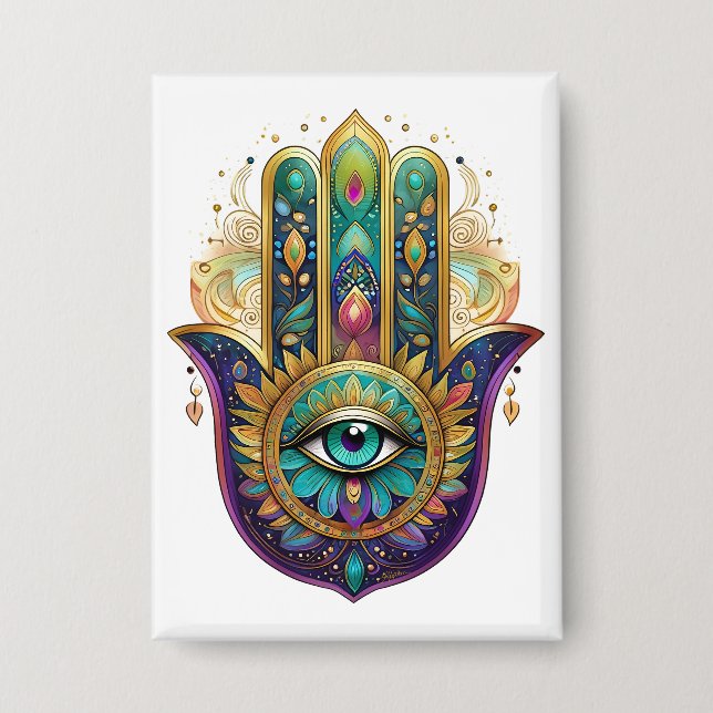 Chapa Pétalos de Oro Verde Violeta Hamsa Turquesa Tercer (Anverso)