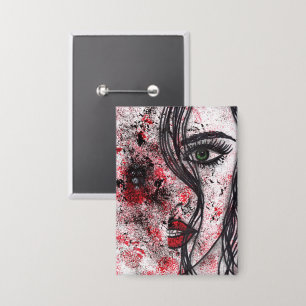 Chapa Pin de arte de línea de retrato abstracto de chica
