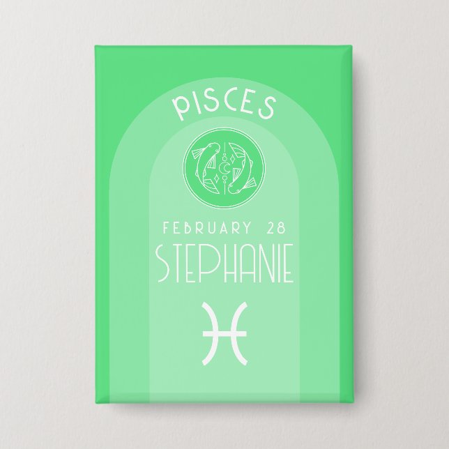 Chapa Pisces Personalizado Birthday Zodiac - Diseño mode (Anverso)