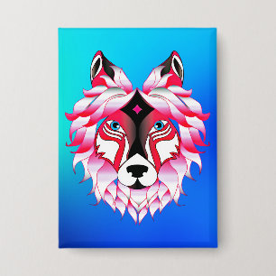 Chapa Polígono de cabeza de lobo rosa-24531