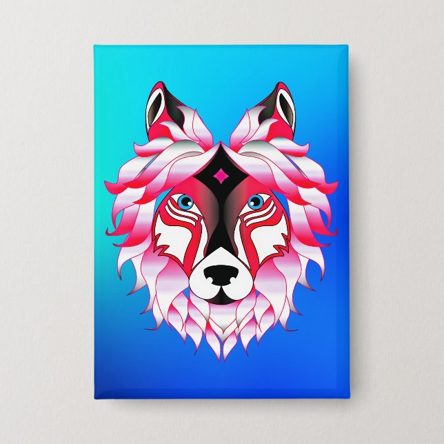 Chapa Polígono de cabeza de lobo rosa-24531 (Anverso)
