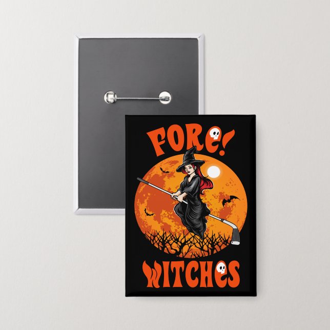 Chapa ¡Pore! Brujas de palo de golf Halloween (Anverso/Reverso)