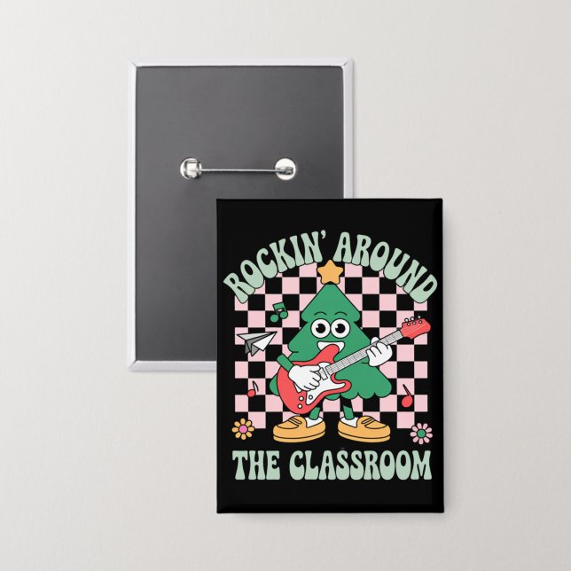 Chapa Profesor Groovy de Navidad Rockeando en el Aula (Anverso/Reverso)