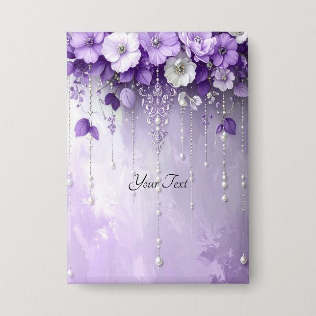 Chapa Purple Flowers with Dangling Pearls Button (Anverso)