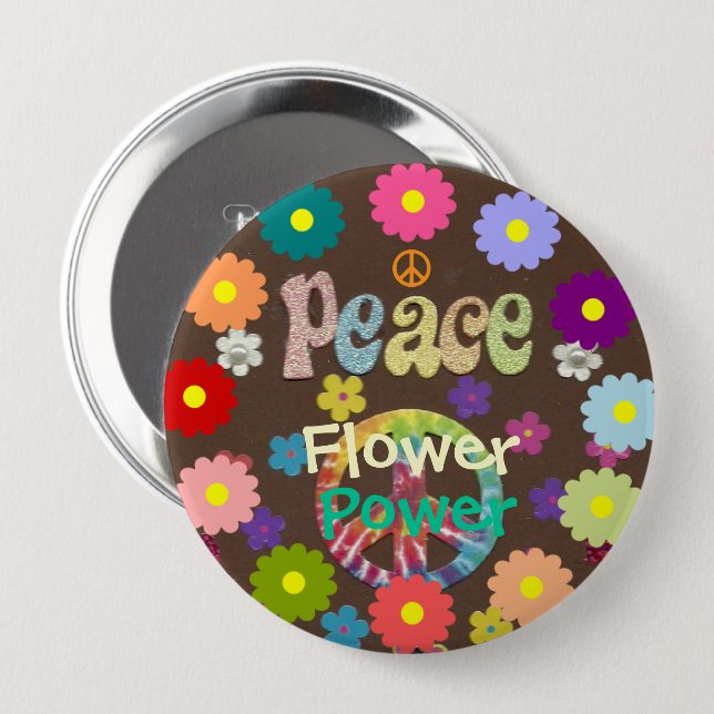Chapa Redonda De 10 Cm 1960s Flower Power  (Anverso y reverso)