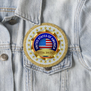 Chapa Redonda De 10 Cm 250º Aniversario USA Patriótico 1776–2026