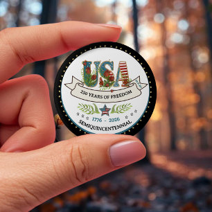 Chapa Redonda De 10 Cm 250 Años de Libertad Elegante Borde de Estrella Pa