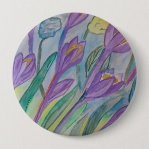 Chapa Redonda De 10 Cm Abstract Spring Crocus Round Badge