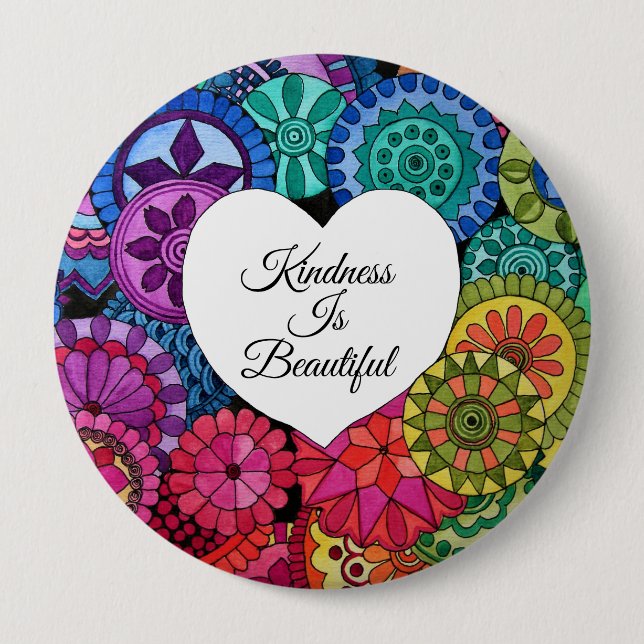 Chapa Redonda De 10 Cm Acuarela Arcoiris Mandala con corazón (Anverso)