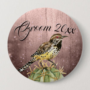 Chapa Redonda De 10 Cm Acuarela Wren en Boda Cactus