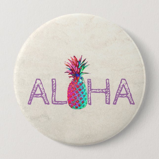 Chapa Redonda De 10 Cm Adorable Aloha Hawaiian Pineapple (Anverso)