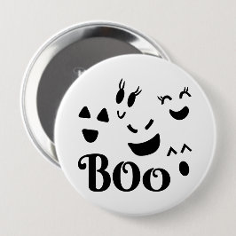 Chapa Redonda De 10 Cm Adorable BOO Fantasma de Halloween en Blanco y Neg